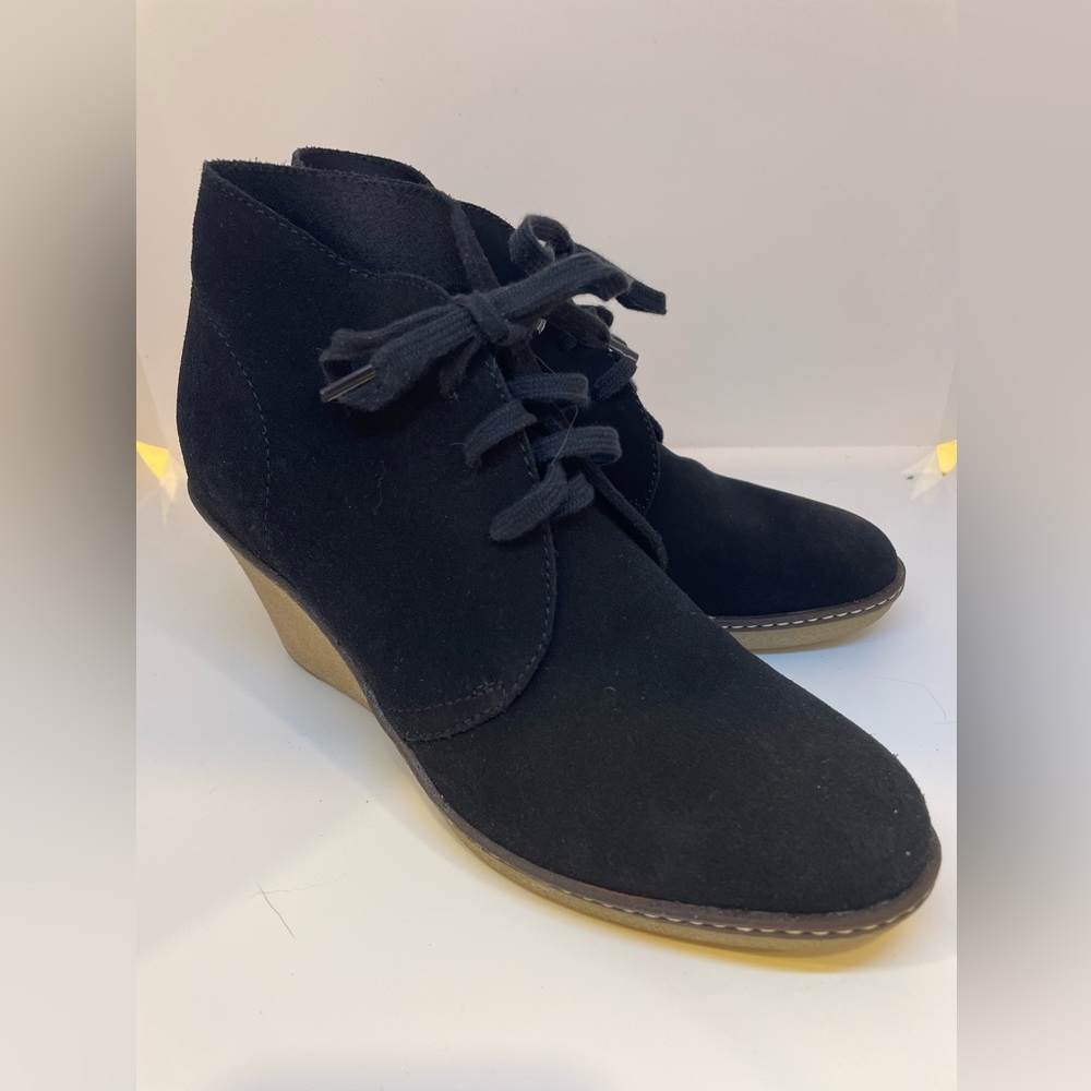 J. Crew Black Suede Lace-Up Wedge Ankle Booties